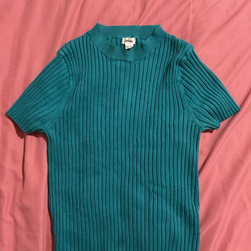 Garage Teal Ribbed Knit Top